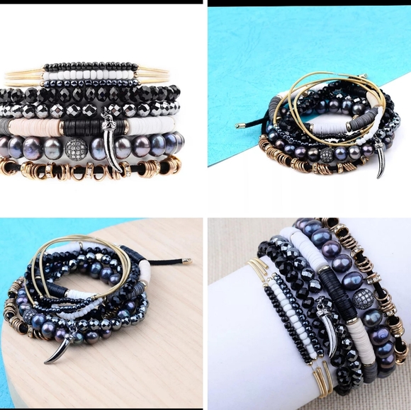 Beautiful Trendy 8Pc Natural Stone Bracelet Set - Picture 3 of 8